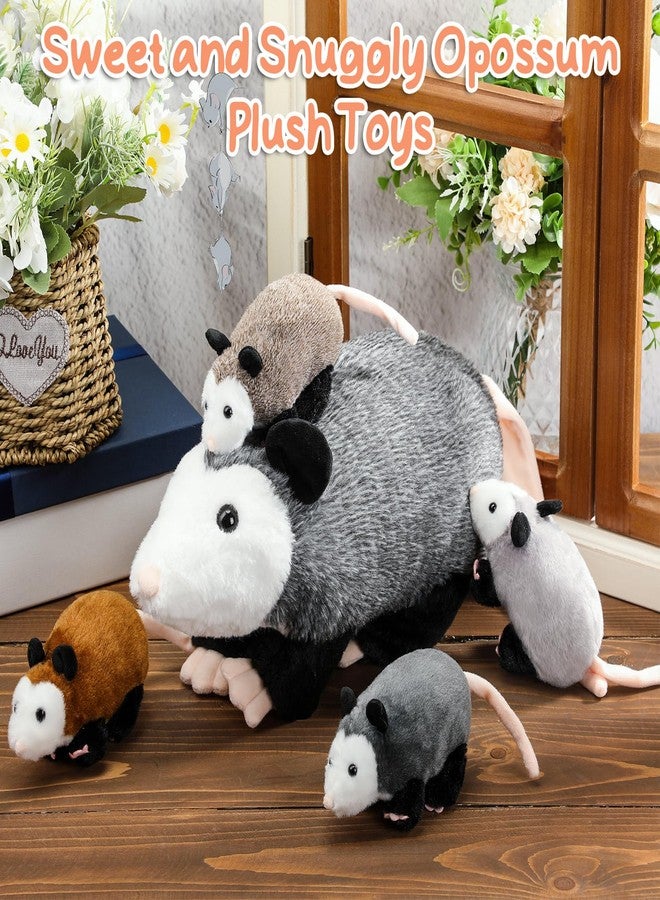 Arrowbash 5 Pcs Opossum Stuffed Animals Set: 14'' Large Mommy Possum Plush with 4 Small Babies Opossums in Zippered Tummy Stuffed Plush Toys Gift for Kids Girls Boys Christmas Birthday Possum Lover - Image 4